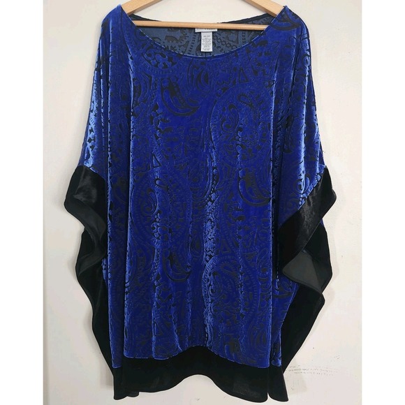 Tops - Catherines Womens Size 2X/3X Top Kimono Velvet Blue Black Burnout Plus